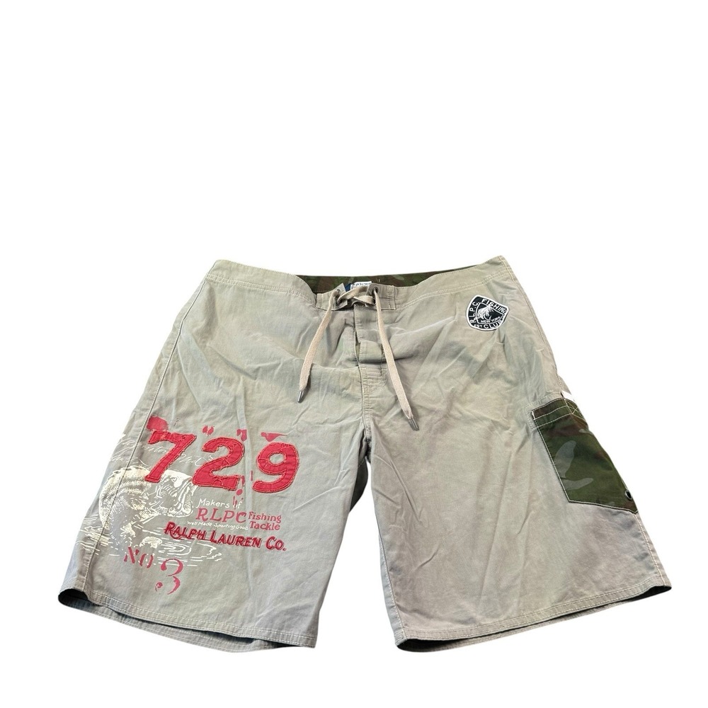 Polo Ralph Lauren Green 90s VTG Fishing Club New York Boardshort RARE Size 34